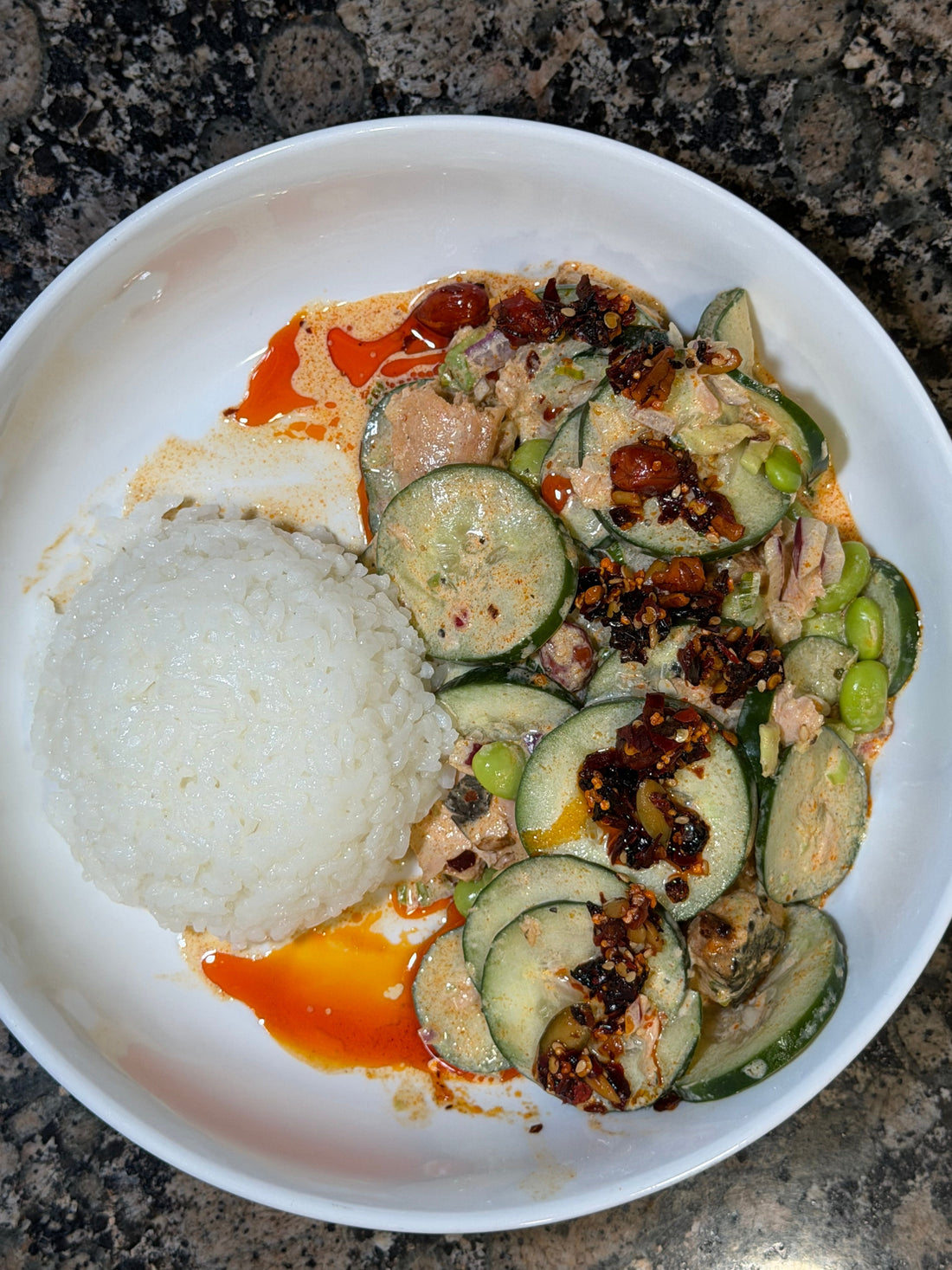 Shaken Cucumber Salmon Salad with Salsa Macha