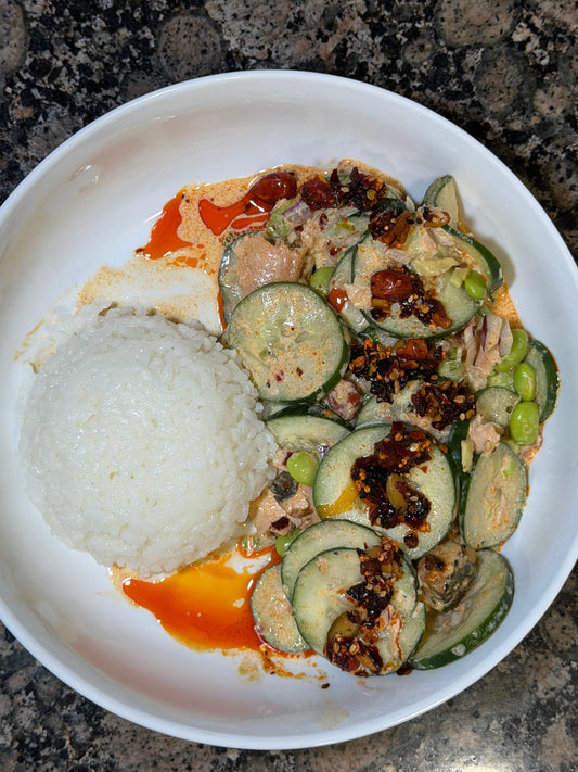 Shaken Cucumber Salmon Salad with Salsa Macha
